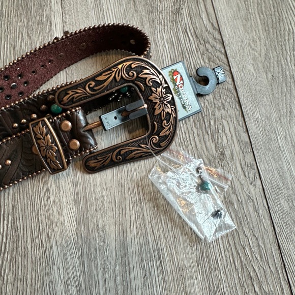 Nocona Brown Leather Belt with Turquoise Accents - Picture 3 of 6